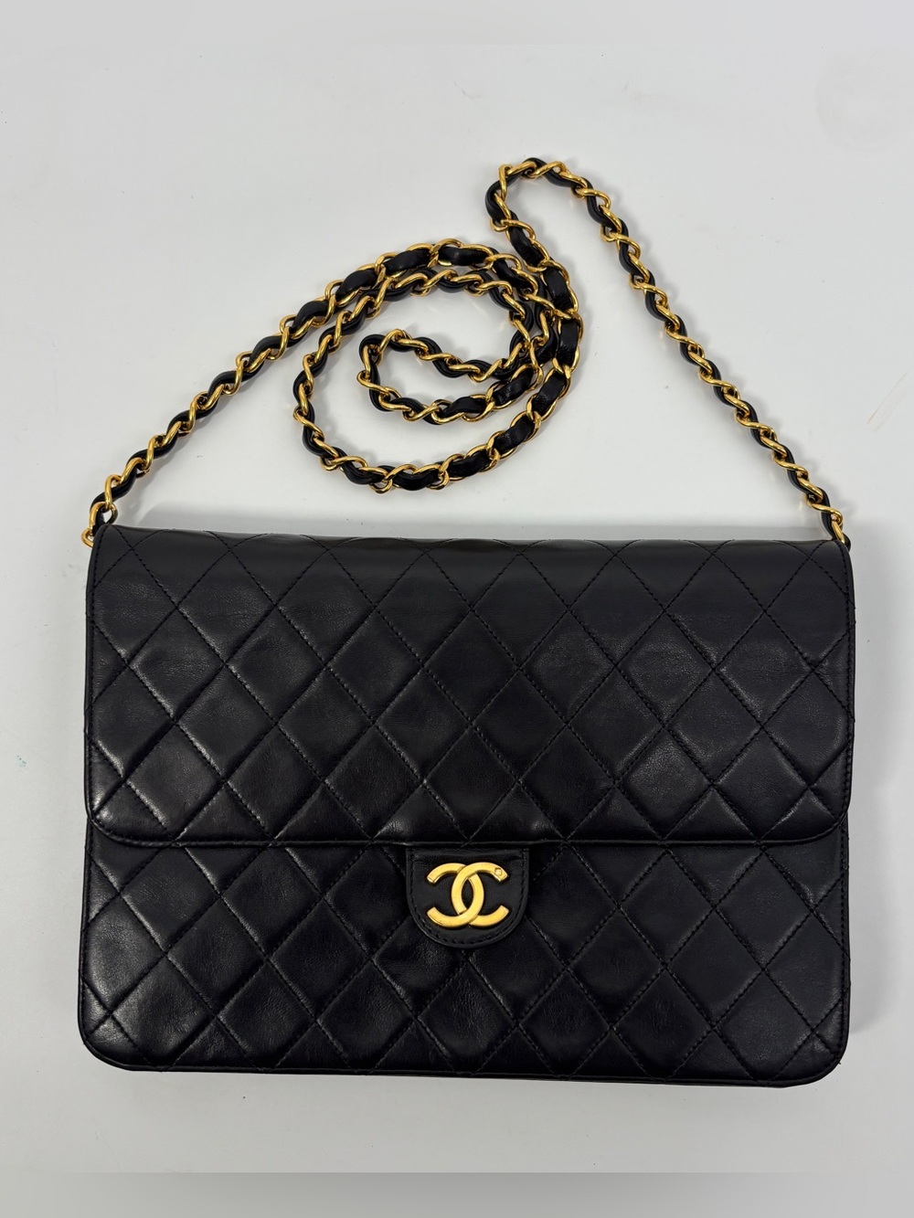 CHANEL Vintage Black Quilted Lambskin 24K Gold Single Flap Bag